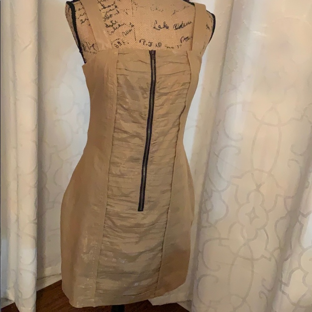 Tan Shiny Dress with zipper ..great for evenings!